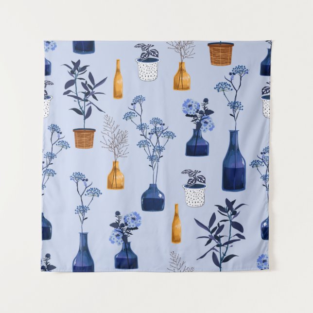 Monoton der modernen Blume und Vase, Topf mit Bot Wandteppich (Vorderseite)