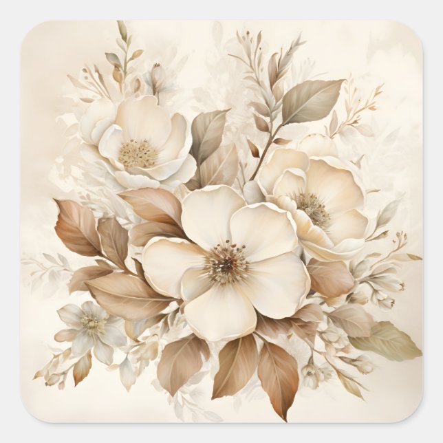 Monotone Brown Rose Hochzeit Quadratischer Aufkleber (Vorderseite)