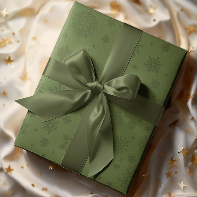Monotone Winter Snowflake Olivenöl Grün Geschenkpapier (Von Creator hochgeladen)