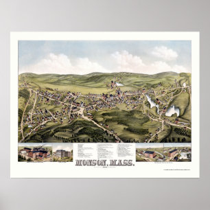 Monson, MA Panoramic Karte - 1879 Poster