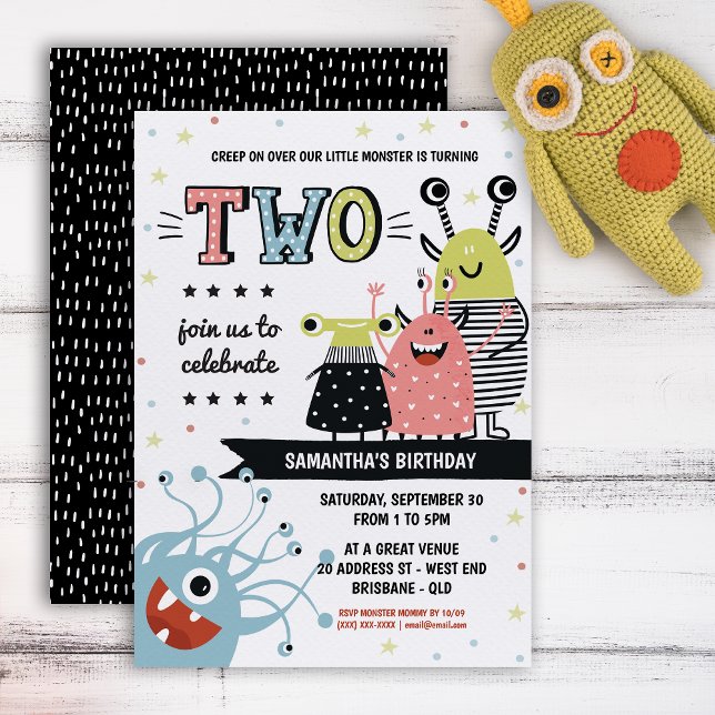Monster 2 Jahre alt Einladung zum Geburtstag (Your little one will be in for a monster of a celebration with this creative invitation.)