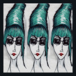 Monster Aquamarine Sonnenbrille Pop Art Poster<br><div class="desc">Dies ist eine originale Kunstkarikatur,  die von einem Foto meines Lieblings-Pop Diva inspiriert wurde. Sie hat eine wunderschöne aquamarine Biene,  eine Sonnenbrille mit quadratischen Linsen und einen rubinroten Lippenstift. Original Stück wurde mit Marker und Farbstift auf zeichnend Papier gemacht. Karo aus meinem Laden für passende Wohngestaltung!</div>