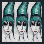 Monster Aquamarine Sonnenbrille Pop Art Poster<br><div class="desc">Dies ist eine originale Kunstkarikatur,  die von einem Foto meines Lieblings-Pop Diva inspiriert wurde. Sie hat eine wunderschöne aquamarine Biene,  eine Sonnenbrille mit quadratischen Linsen und einen rubinroten Lippenstift. Original Stück wurde mit Marker und Farbstift auf zeichnend Papier gemacht. Karo aus meinem Laden für passende Wohngestaltung!</div>