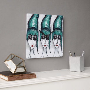 Monster Aquamarine Sonnenbrille Pop Art Quadratische Wanduhr