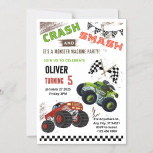 Monster Auto LKW Kinder Geburtstag Magnetkarte Magneteinladung