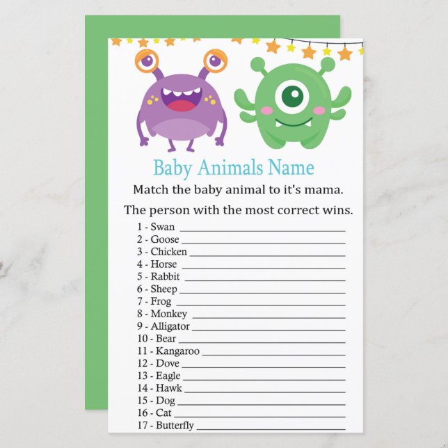 Monster Baby Animals Name Game (Vorne/Hinten)