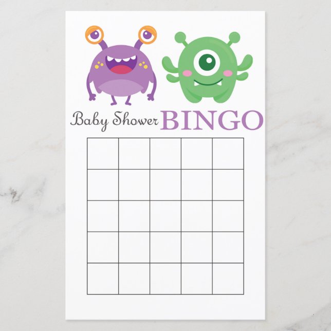 Monster Baby Dusche Bingcard (Vorderseite)