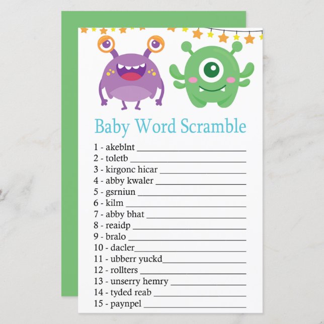 Monster Baby Word Scramble Game (Vorne/Hinten)