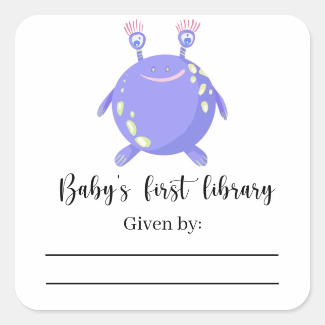 Monster - Babydusche Buchzeichen, Babybücher Quadratischer Aufkleber (Vorderseite)