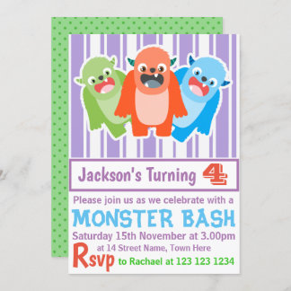 Monster Bash Farbenfrohe Freude Custom Kindergebur Einladung