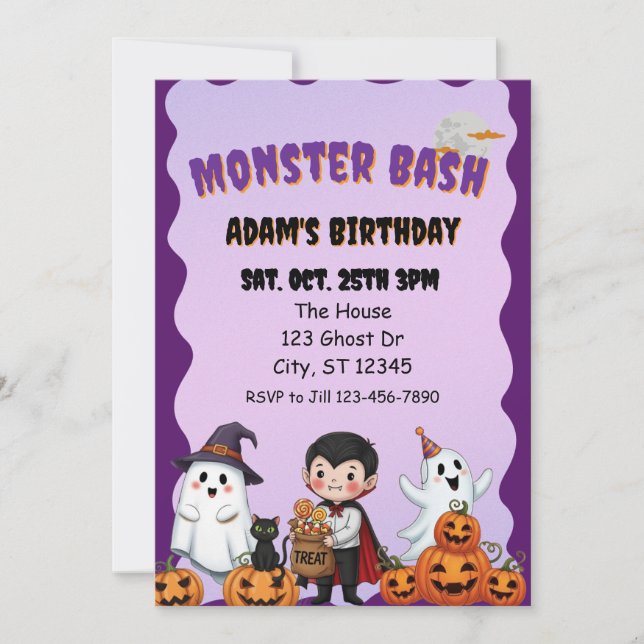 Monster Bash, Halloween birthday Einladung (Vorderseite)