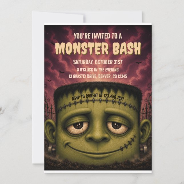 Monster Bash Halloween-Party-Einladung Einladung (Vorderseite)