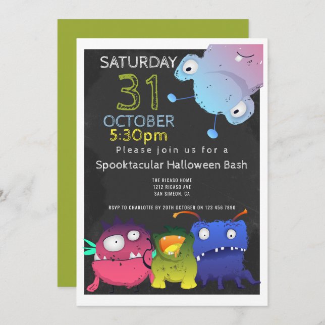 Monster Bash Halloween-Party Personalisiert Einladung (Vorne/Hinten)