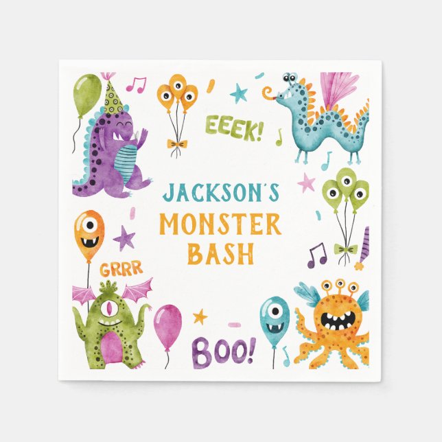 Monster Bash Kleines Monster Geburtstagsparty Serviette (Vorderseite)