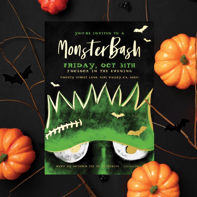Monster Bash | Spooky Frankenstein Halloween-Party Folieneinladung (Monster Bash | Spooky Frankenstein Halloween Party Foil Invitation)