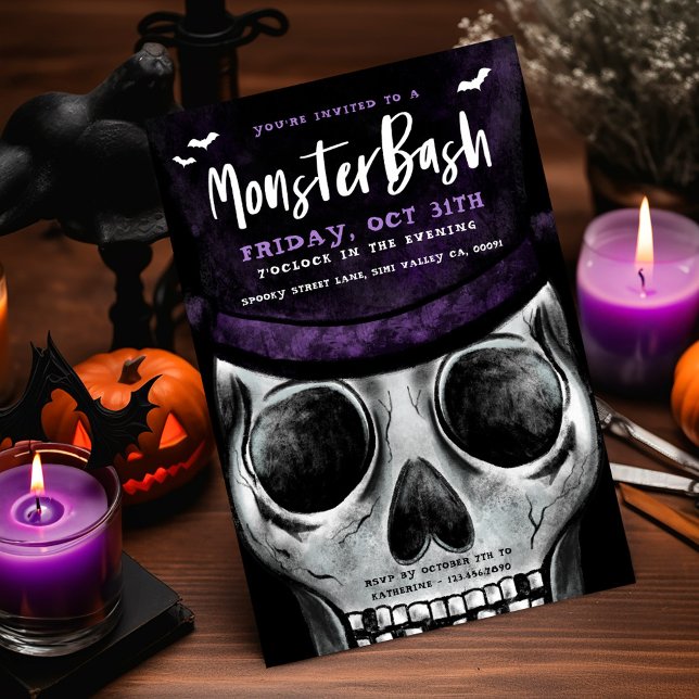 Monster Bash Spooky Skeleton Halloween Party Einladung (Monster Bash Spooky Skeleton Halloween Party Invitation)