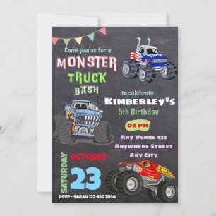 Monster Bash Truck Thema Kindergeburtstag Teil Einladung