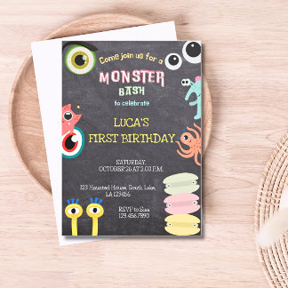 Monster Birthday Chalkboard Einladung
