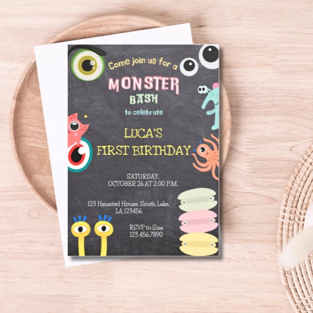 Monster Birthday Chalkboard Einladung (Monster Bash Birthday Invitation)