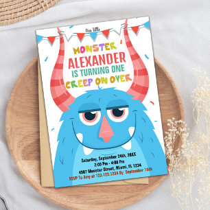 Monster Birthday Einladungen Blau