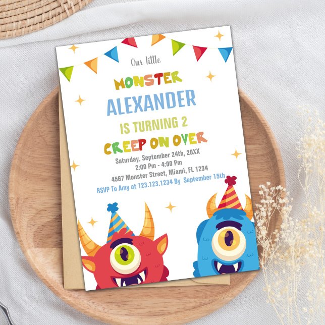 Monster Birthday Einladungen Farbflags (Monster Birthday Invitations Colour Flags)
