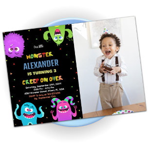 Monster Birthday Einladungen Grünes Schwarzes Foto