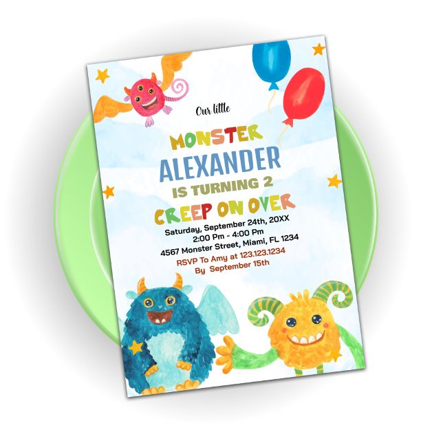 Monster Birthday Einladungen Wasserfarben (Monster Birthday Invitations Watercolours)