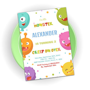 Monster Birthday Einladungen Wasserfarben Balloons