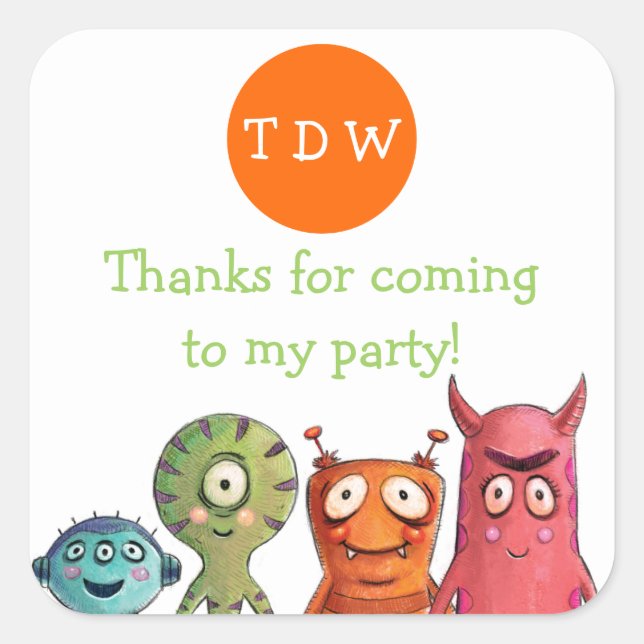 Monster Birthday Party Danke Stickers (Vorderseite)