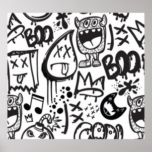 Monster Boys: Handgezeichnetes Muster Poster