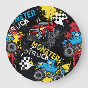 Monster Car: Abstraktes kindisch Muster Große Wanduhr