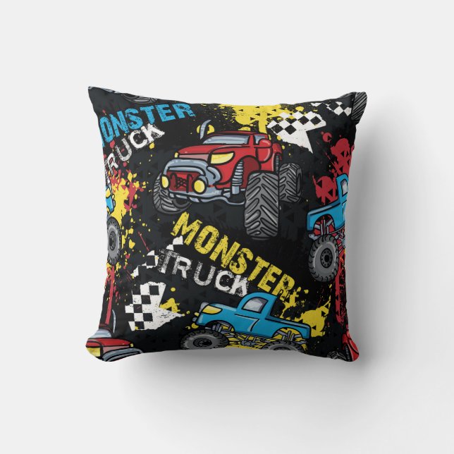 Monster Car: Abstraktes kindisch Muster Kissen (Vorderseite)