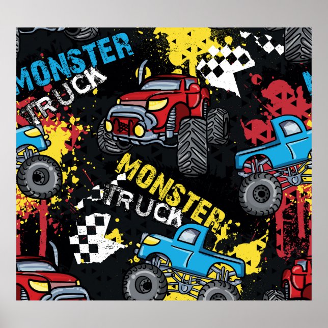 Monster Car: Abstraktes kindisch Muster Poster (Vorne)