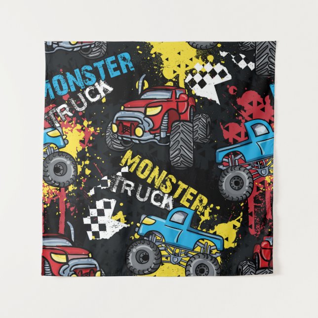 Monster Car: Abstraktes kindisch Muster Wandteppich (Vorderseite)