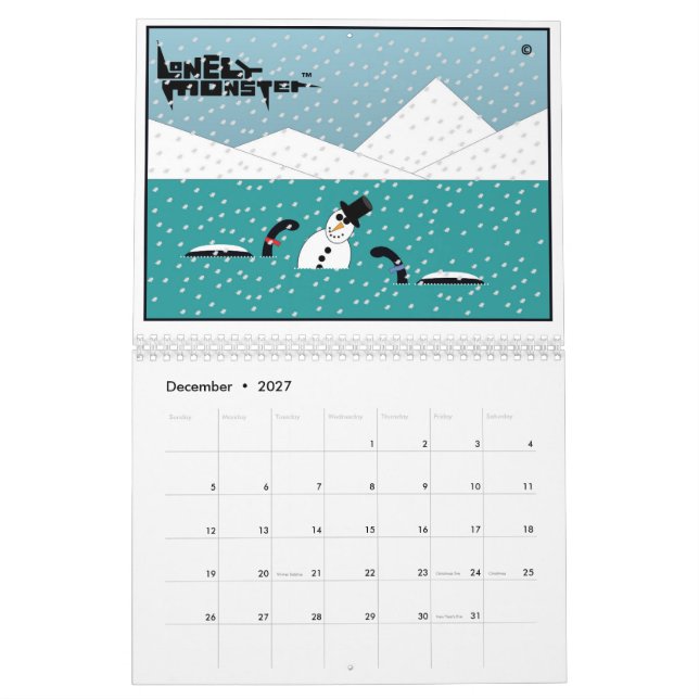 Monster-Cartoon-Kalender (zwei Seiten) Kalender (Dez 2027)