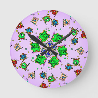 Monster Cartoon Kuscheltiere Runde Wanduhr