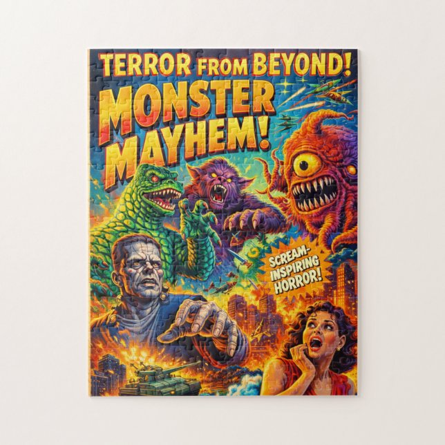 Monster-Chaos Retro Vintage Horror Puzzle (Vertikal)