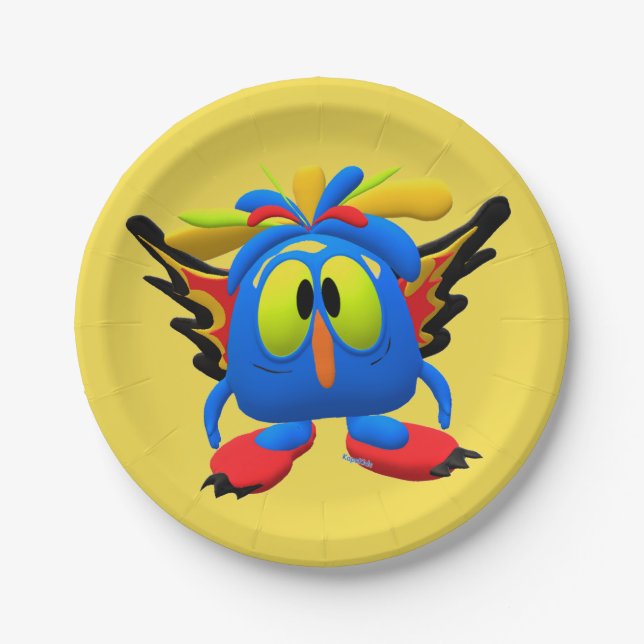 Monster Character Owl Bird Animated Dinner Plate Pappteller (Vorderseite)