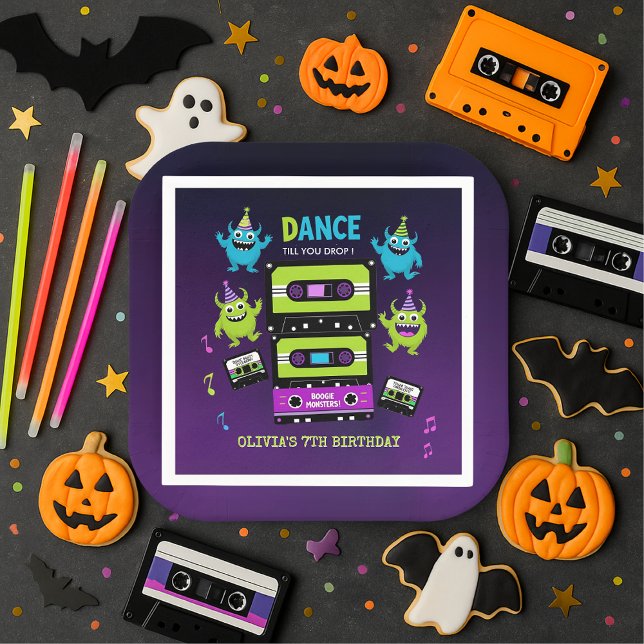 Monster Dance Party Geburtstag | Neon Boogie Serviette (Von Creator hochgeladen)