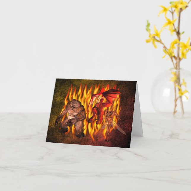Monster Demon Gremlin Halloween Note Card Karte (Gelbe Blume)