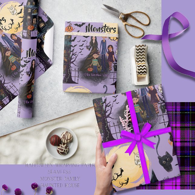 Monster des Spuk Hauses Geschenkpapier (Monsters of the Haunted House Continuous Halloween Wrapping Paper)
