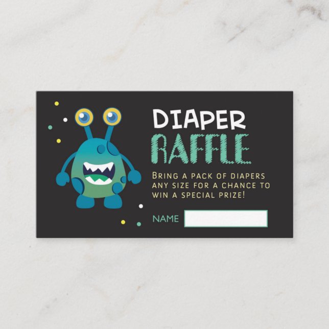 Monster Diaper Raffle Ticket (Junge) Begleitkarte (Vorderseite)