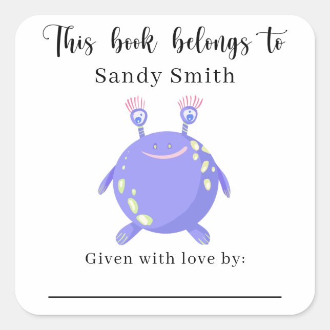 Monster - Dieses Buch gehört mit der Botschaft Quadratischer Aufkleber (Vorderseite)