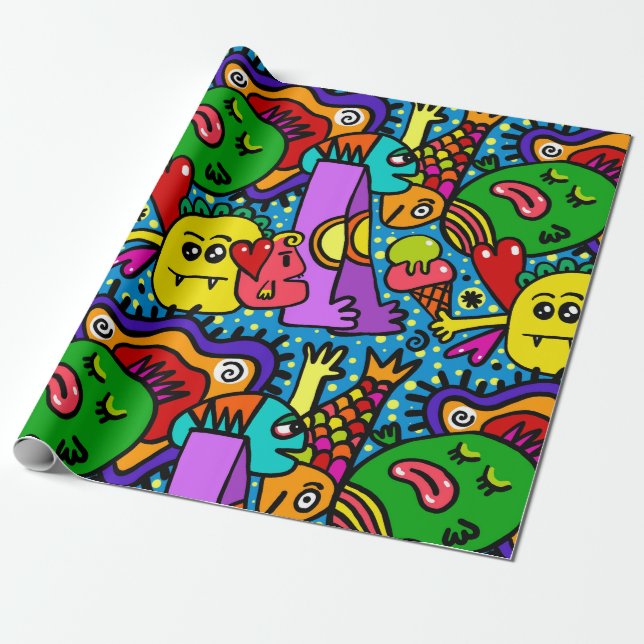 Monster Doodle Muster Geschenkpapier (Ungerollt)