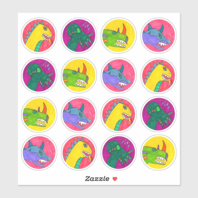 "Monster Dragon Faces" Sticker Sheet (Blatt)