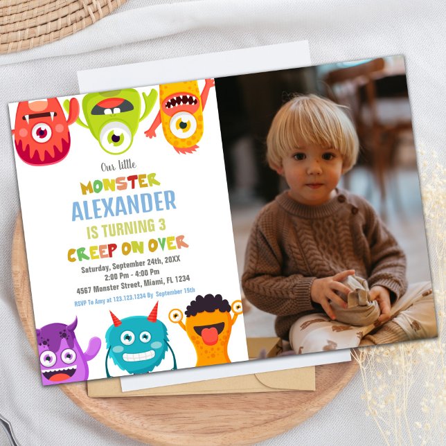 Monster Einladungen zum Geburtstag, Monster ein Fo (Monster Birthday Invitations, Monsters one photo Invitation)