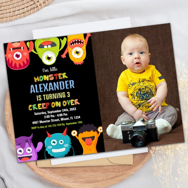 Monster Einladungen zum Geburtstag, Monster ein Fo (Monster Birthday Invitations, Monsters one photo Invitation)