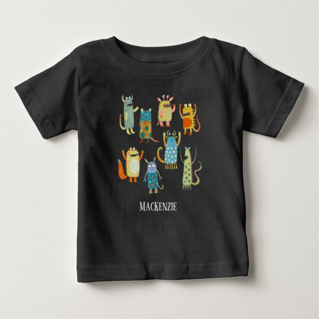 Monster Family Individuelle Name Baby T-shirt (Vorderseite)