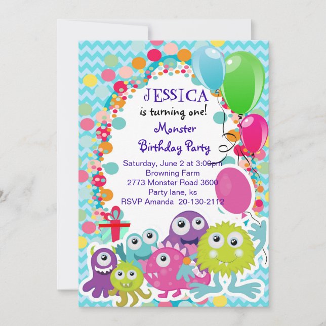 Monster Fun Geburtstagsfeier Einladung (Vorderseite)