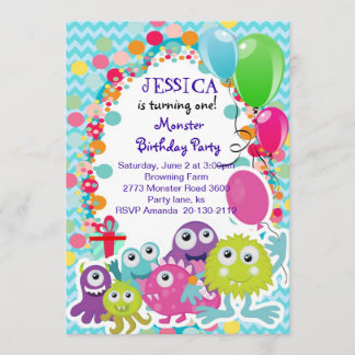 Monster Fun Geburtstagsfeier Einladung